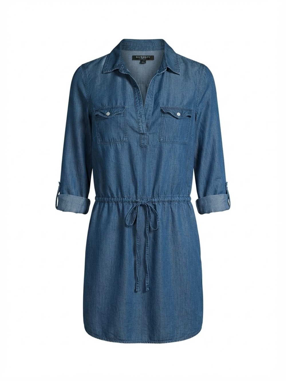 Gloria Vanderbilt Denim-Blue Drawstring Shirt Dress
